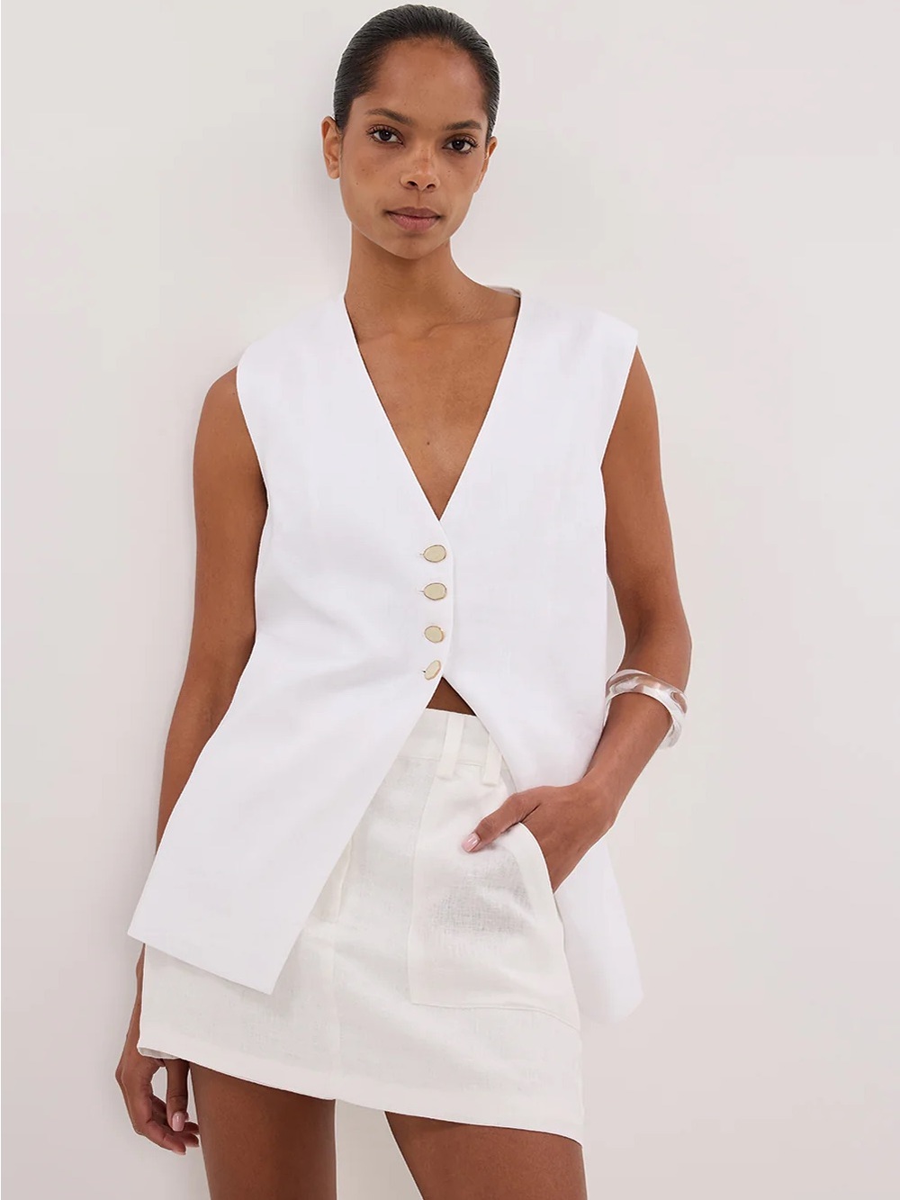 DISSH White High-Rise Linen Blend Skort